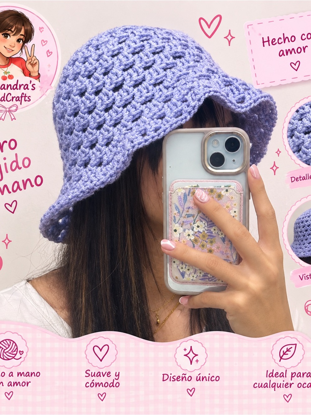Lavender Crochet Bucket Hat - Handmade Fashion Accessory